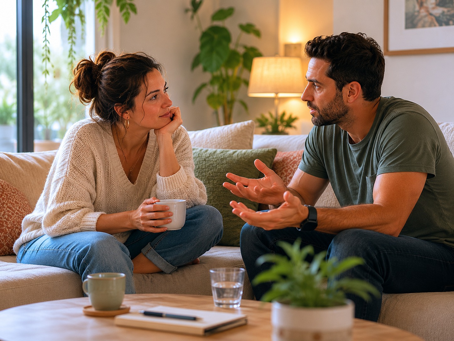 הורים משוחחים בשיחה פתוחה במטרה לשפר את התקשורת בזוגיות